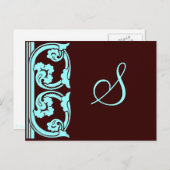 Monogram Element Blauwgroen Blauw Briefkaart (Voorkant / Achterkant)