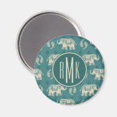 Monogram | Elephant Blauwgroen Caravan Pattern Magneet (Voorkant / Achterkant)