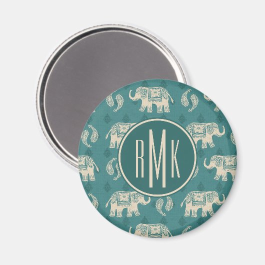Monogram | Elephant Blauwgroen Caravan Pattern Magneet (Voorkant / Achterkant)