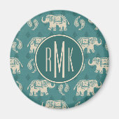 Monogram | Elephant Blauwgroen Caravan Pattern Magneet (Voorkant)