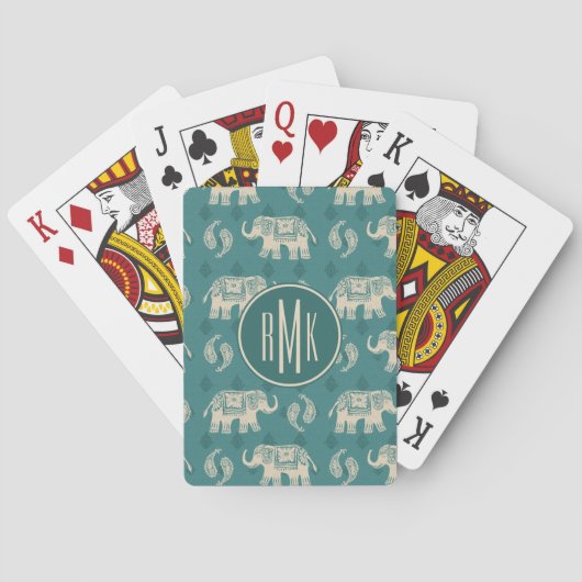Monogram | Elephant Blauwgroen Caravan Pattern Speelkaarten (Achterkant)