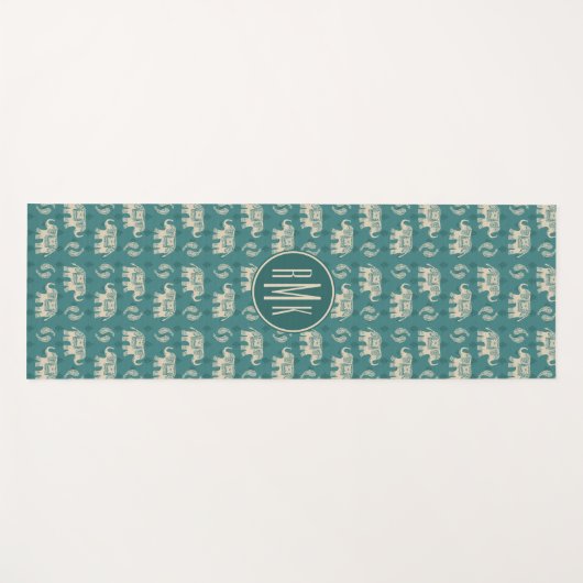 Monogram | Elephant Blauwgroen Caravan Pattern Yogamat (Voorkant (horizontaal))