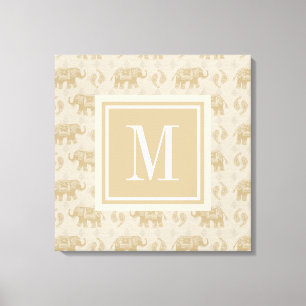 Monogram   Elephant Khaki Caravan Pattern Canvas Afdruk