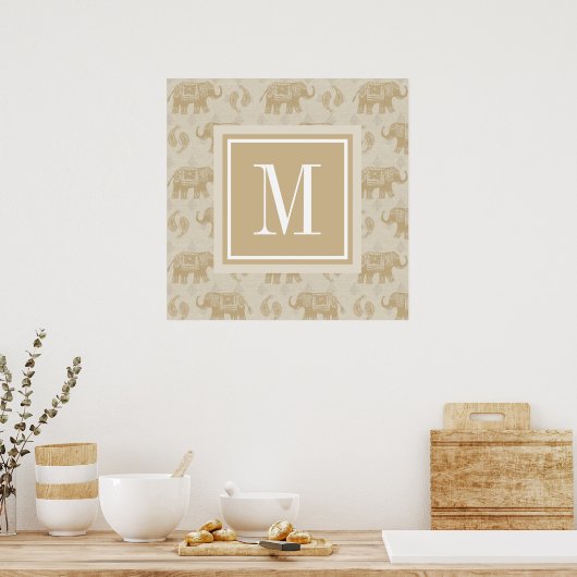 Monogram | Elephant Khaki Caravan Pattern Poster (Keuken)