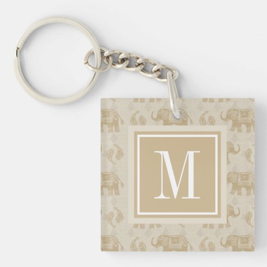 Monogram | Elephant Khaki Caravan Pattern Sleutelhanger (Voorkant)