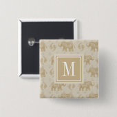 Monogram | Elephant Khaki Caravan Pattern Vierkante Button 5,1 Cm (Voorkant /achterkant)