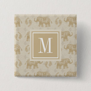 Monogram   Elephant Khaki Caravan Pattern Vierkante Button 5,1 Cm