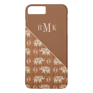 Monogram   Elephant Oranje Caravan Pattern iPhone 8 Plus / 7 Plus Hoesje
