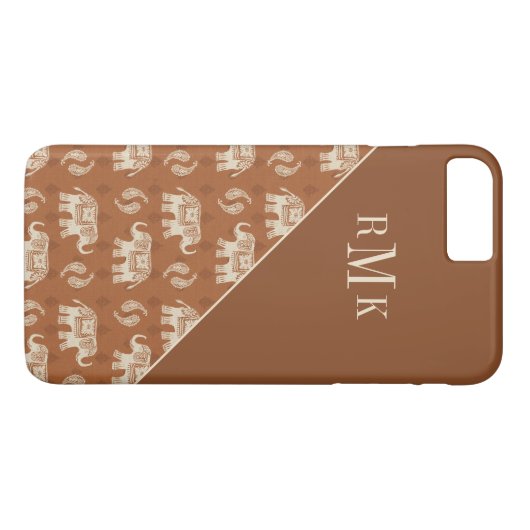 Monogram | Elephant Oranje Caravan Pattern Case-Mate iPhone Case (Achterkant (Horizontaal))