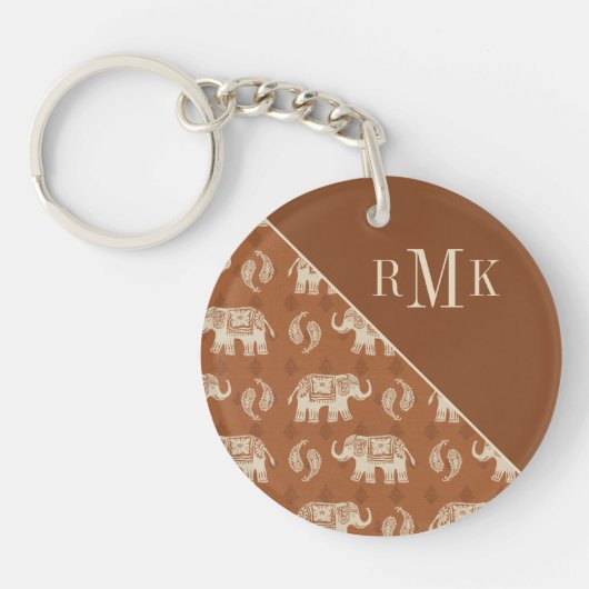 Monogram | Elephant Oranje Caravan Pattern Sleutelhanger (Voorkant)