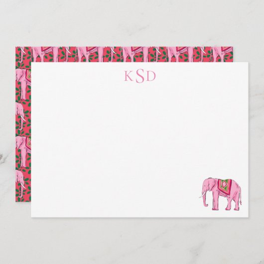 Monogram Elephant Print Briefpapier Kaart (Voorkant / Achterkant)