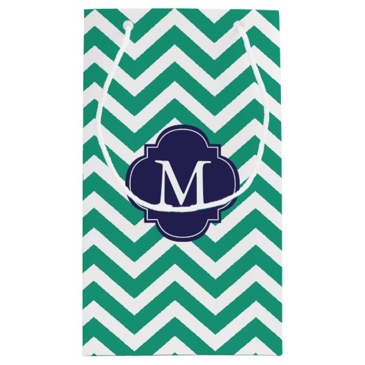Monogram Emerald and Blue Zigzag Pattern Klein Cadeauzakje (Achterkant)