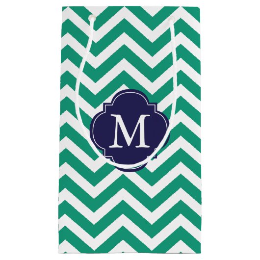 Monogram Emerald and Blue Zigzag Pattern Klein Cadeauzakje (Voorkant)