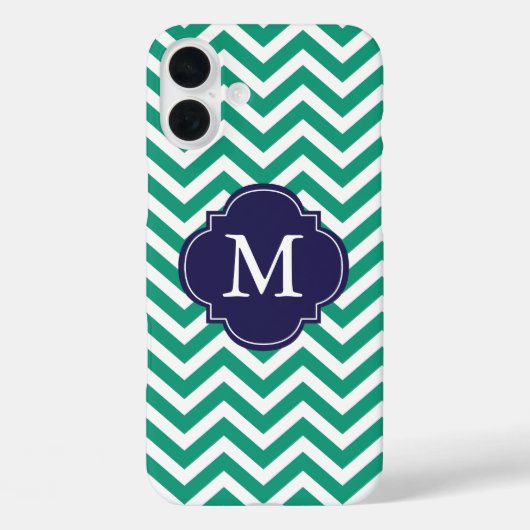 Monogram Emerald Green & Blue Zigzags Case-Mate iPhone Case (Achterkant)