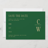 Monogram Emerald Green Gold bespaart de datum Save The Date (Voorkant)