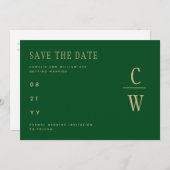 Monogram Emerald Green Gold bespaart de datum Save The Date (Voorkant / Achterkant)