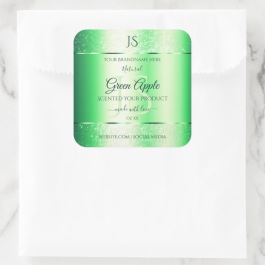 Monogram Emerald Green Soft Glitter Product Labels (Tas)