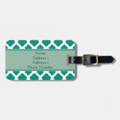 Monogram Emerald Green & White Quatrefoil Patroon Bagagelabel (Voorkant horizontaal)