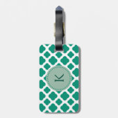 Monogram Emerald Green & White Quatrefoil Patroon Bagagelabel (Achterkant verticaal)