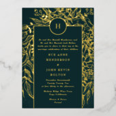 Monogram  Emerald Green Wreath Wedding Folie Uitnodiging (Voorkant)