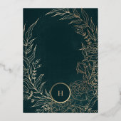 Monogram  Emerald Green Wreath Wedding Folie Uitnodiging (Achterkant)