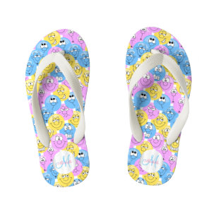 Monogram - Emoji Design Grappige pastelgezichten Kinder Teenslippers