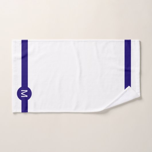 Monogram en blauwe streep op wit bad handdoek (Handdoek)