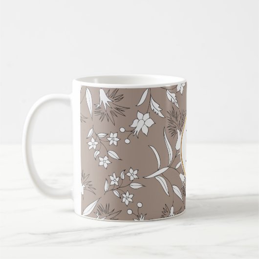 monogram en bloemen koffiemok (Links)