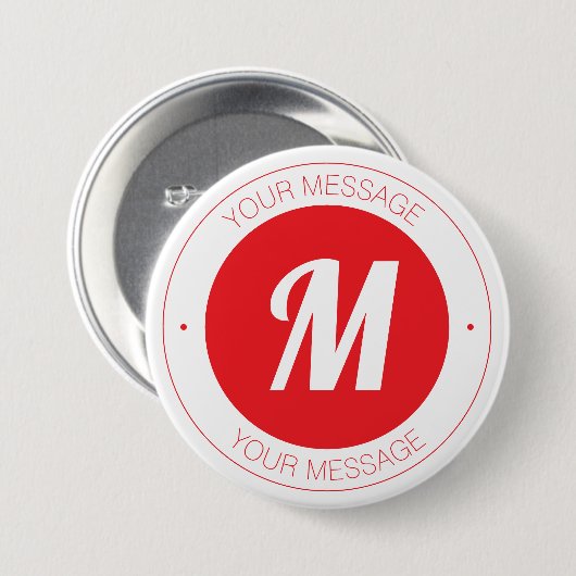  monogram en circulaire tekst Sjabloon Ronde Button 7,6 Cm (Voorkant /achterkant)