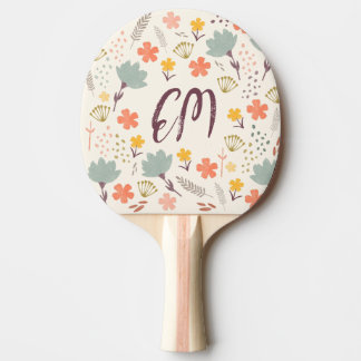 Monogram en Citaat Boho Flowers Tafeltennisbatje