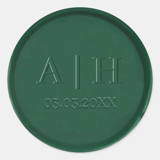 Monogram en Datum: Forest Green Wax Seal Sticker (Voorkant)