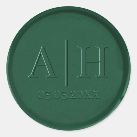 Monogram en Datum: Forest Green Wax Seal Sticker (Voorkant)