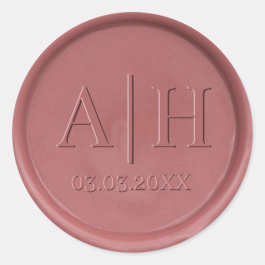 Monogram en datum  Roos Wax Seal Sticker (Voorkant)