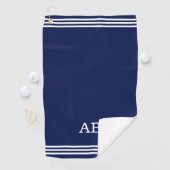 Monogram en drie strips op Navy Blue Golf Towel Golfhanddoek (Insitu)