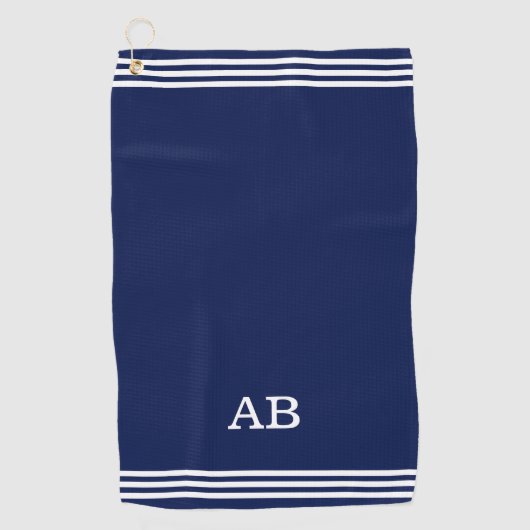 Monogram en drie strips op Navy Blue Golf Towel Golfhanddoek (Voorkant)