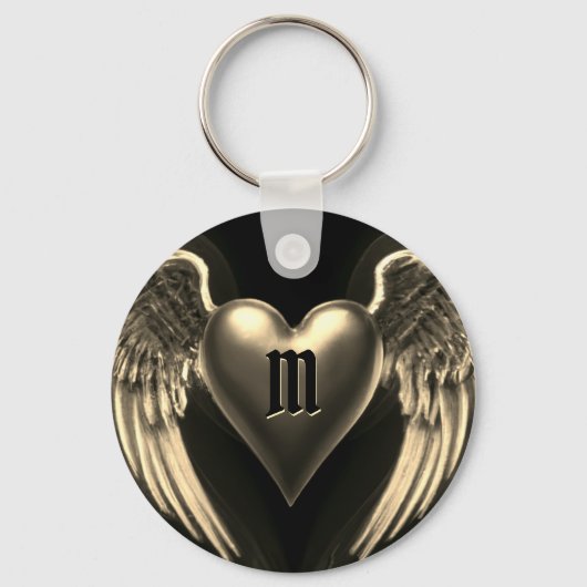 Monogram en Gold Angel Wings Sleutelhanger (Voorkant)
