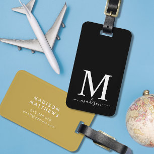 Monogram en kalligrafie met bewerkbare achtergrond bagagelabel