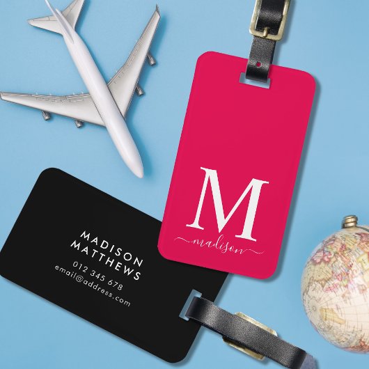 Monogram en kalligrafie met bewerkbare achtergrond bagagelabel