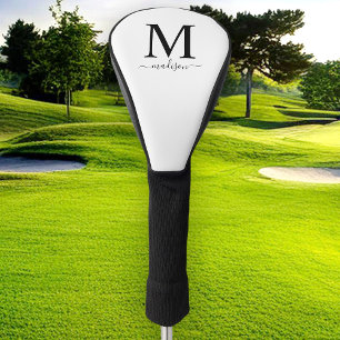 Monogram en kalligrafie zwart en wit golfheadcover