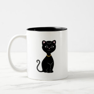 Monogram en leuke zwarte kat tweekleurige koffiemok