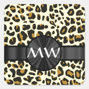 Monogram en luipaardprint vierkante sticker
