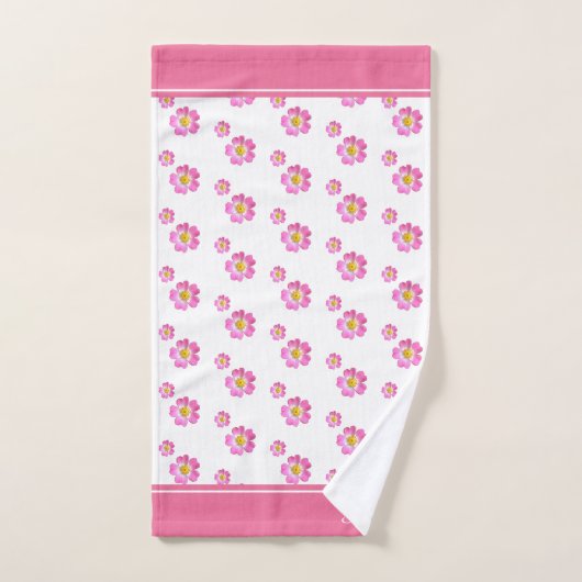 Monogram en mooie roze bloemen op wit bad handdoek (Handdoek)