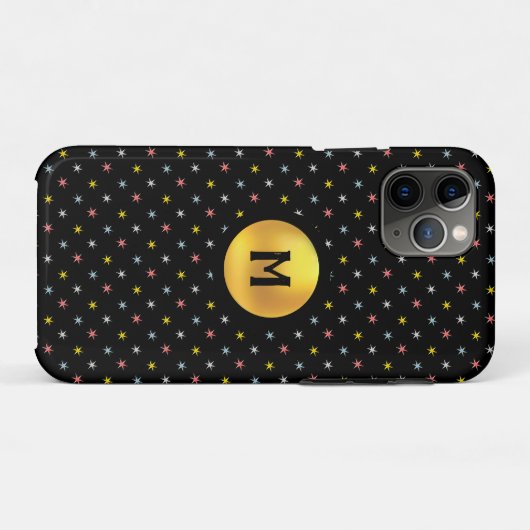 Monogram en multicolverkleurde sterren op zwart Case-Mate iPhone case (Achterkant (horizontaal))