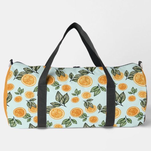 Monogram en naam Aqua en Oranje fruitplakken Plunjezak (Voorkant)