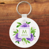 Monogram en naam Floral Sleutelhanger (Voorkant)