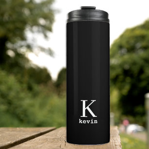 Monogram en naam gepersonaliseerd zwart-wit thermosbeker