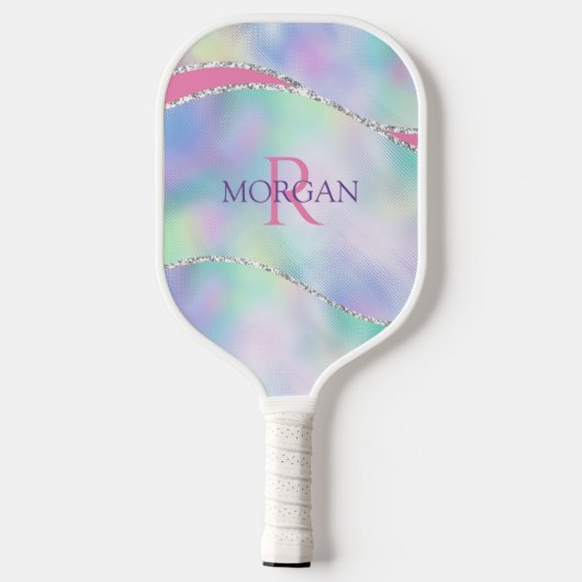 Monogram en naam, Iridescent Background Silver Tri Pickleball Paddle (Achterkant)