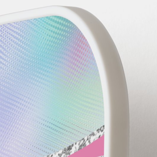 Monogram en naam, Iridescent Background Silver Tri Pickleball Paddle (Links Detail)