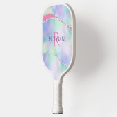 Monogram en naam, Iridescent Background Silver Tri Pickleball Paddle (Links)