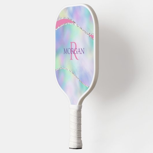 Monogram en naam, Iridescent Background Silver Tri Pickleball Paddle (Links)